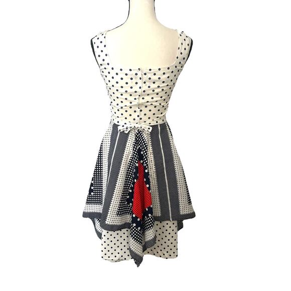 Vintage 1970s Red White and Blue A-Line Polka Dot Scarf Dress Size XS / Small - Picture 4 of 10